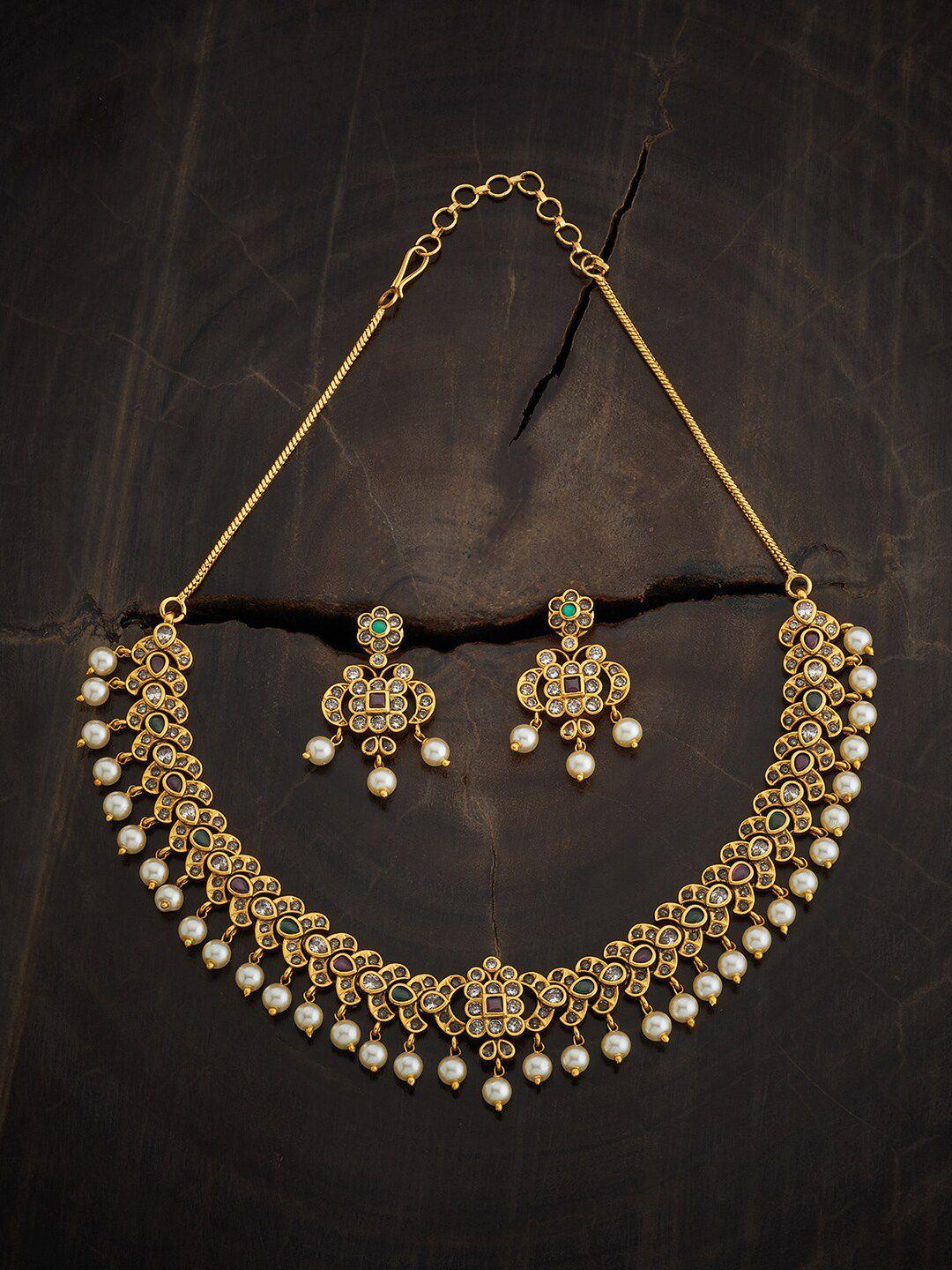 kushal's fashion jewellery gold-plated stones-studded & beaded antique jewellery set