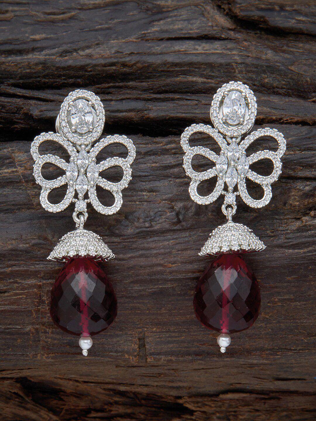 kushal's fashion jewellery rhodium plated floral drop earrings