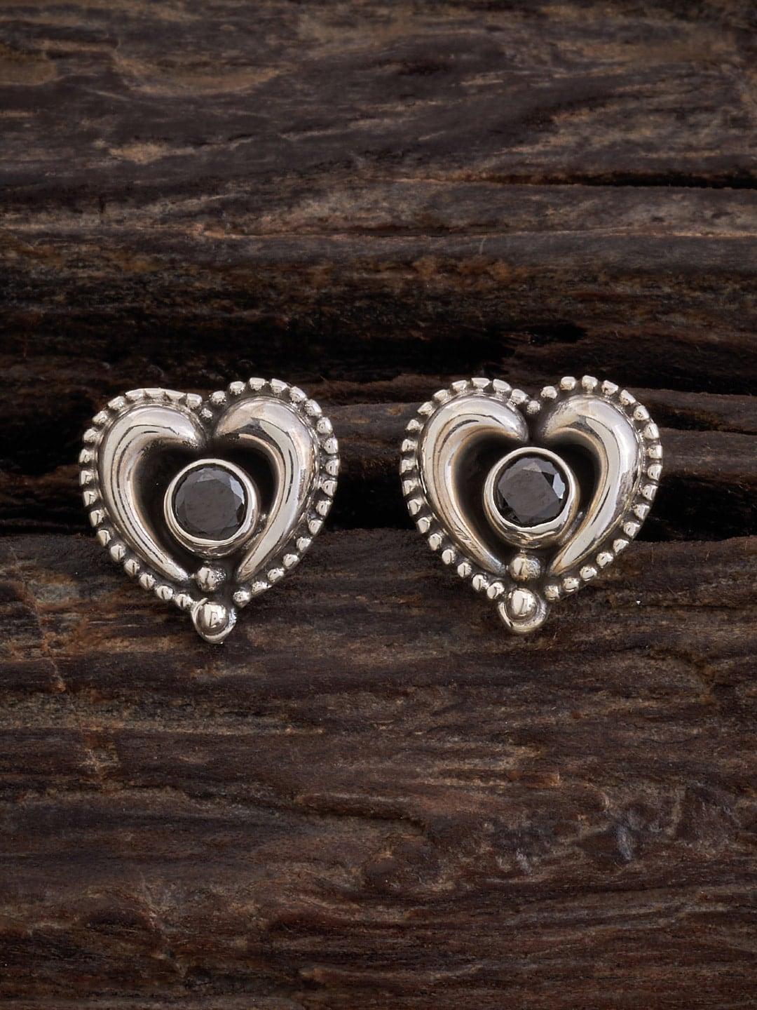 kushal's fashion jewellery rhodium-plated heart shaped studs earrings