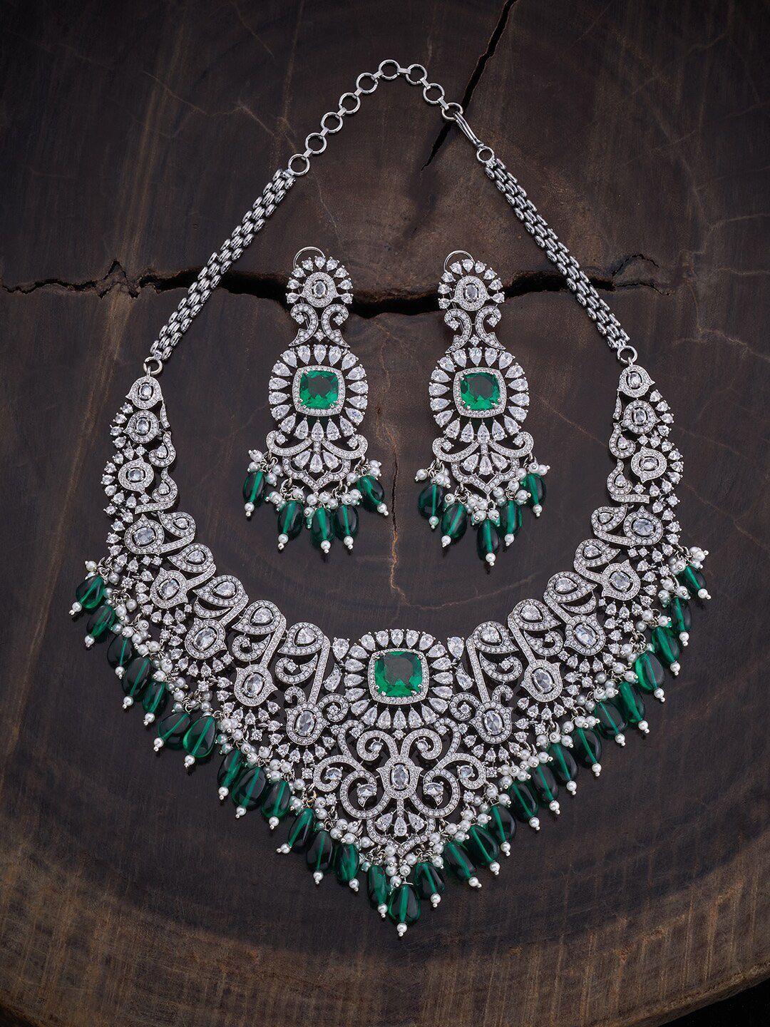 kushal's fashion jewellery rhodium-plated zircon-studded & beaded jewellery set