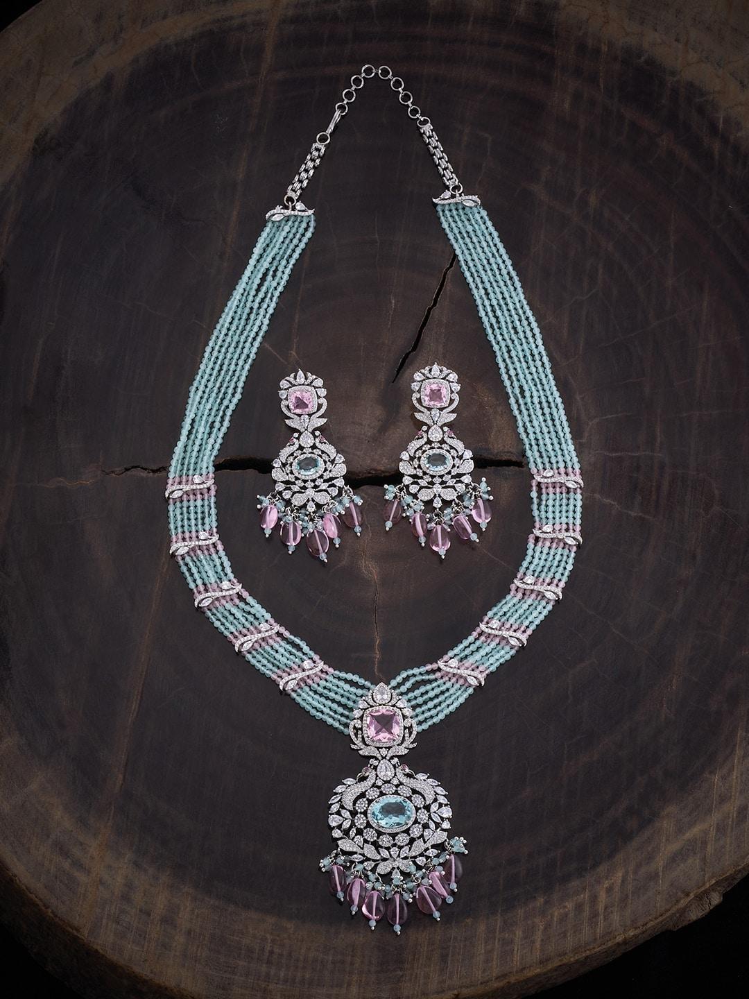 kushal's fashion jewellery rhodium-plated zircon-studded & beaded jewellery set