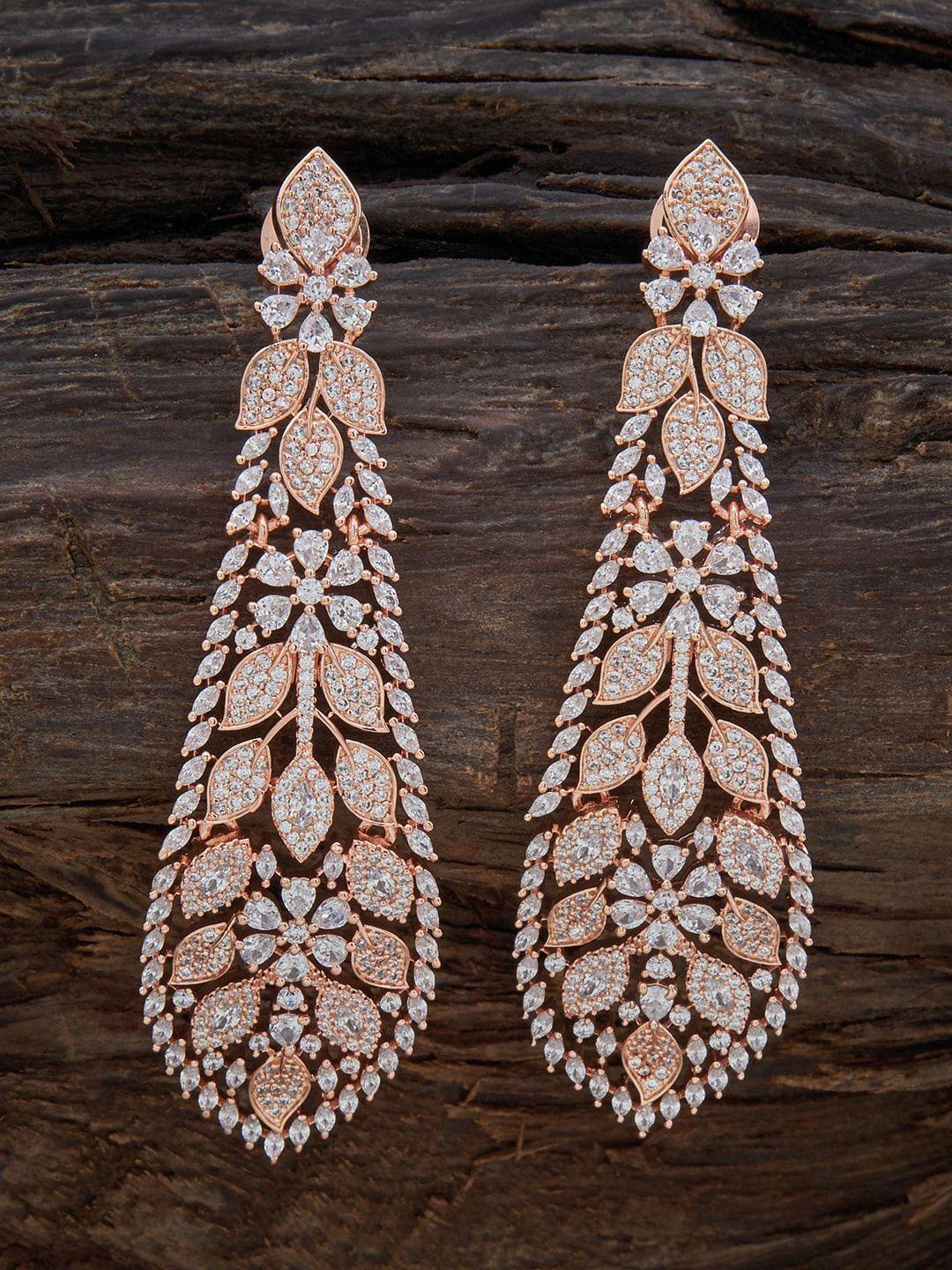 kushal's fashion jewellery rose gold-plated contemporary drop earrings