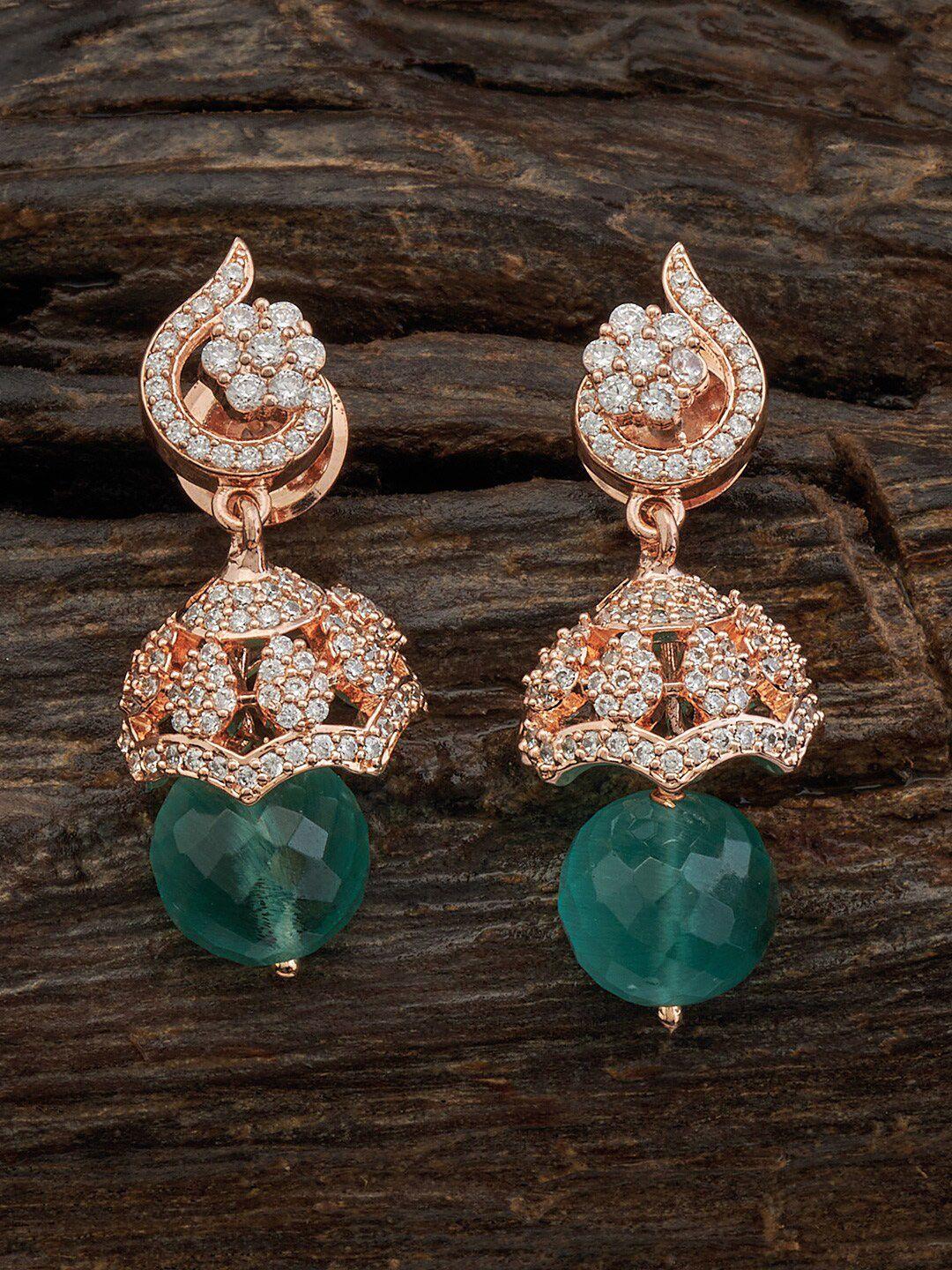 kushal's fashion jewellery rose gold-plated dome shaped zircon studded drop earring