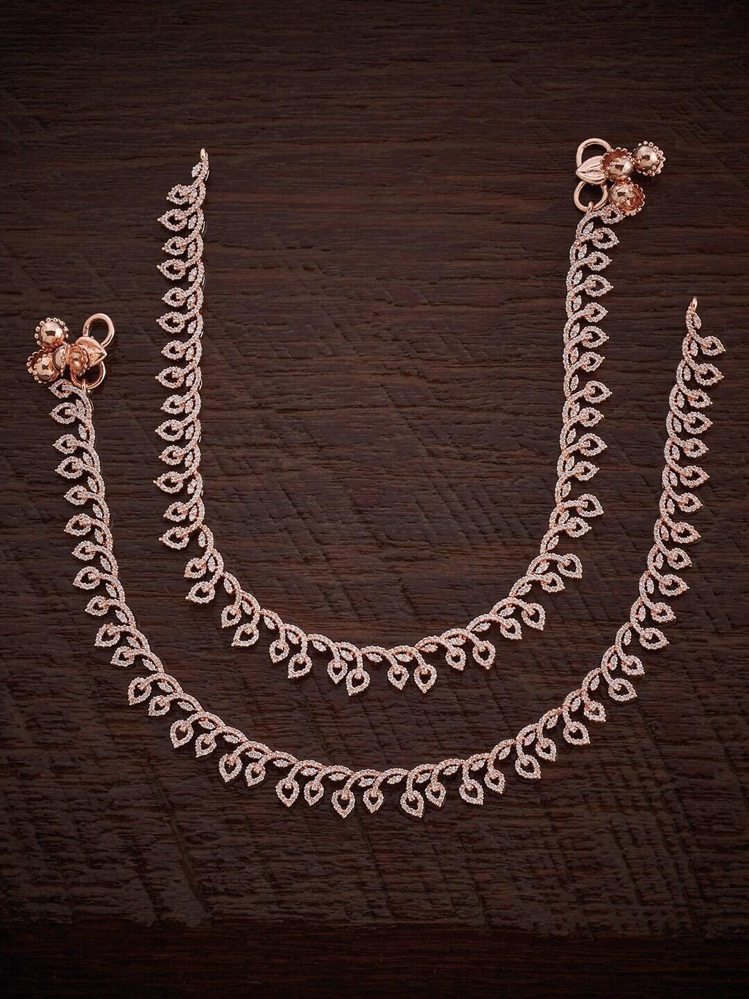 kushal's fashion jewellery rose gold-plated zircon studded anklets