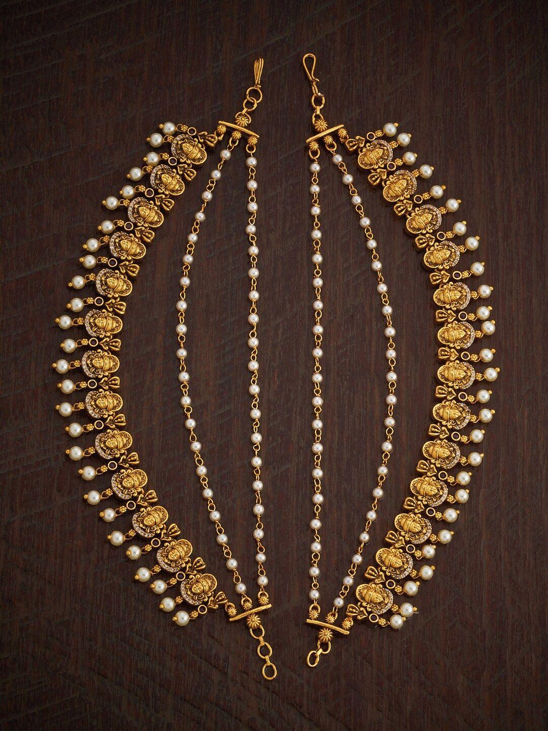kushal's fashion jewellery set of 2 gold plated embellished hair accessory set