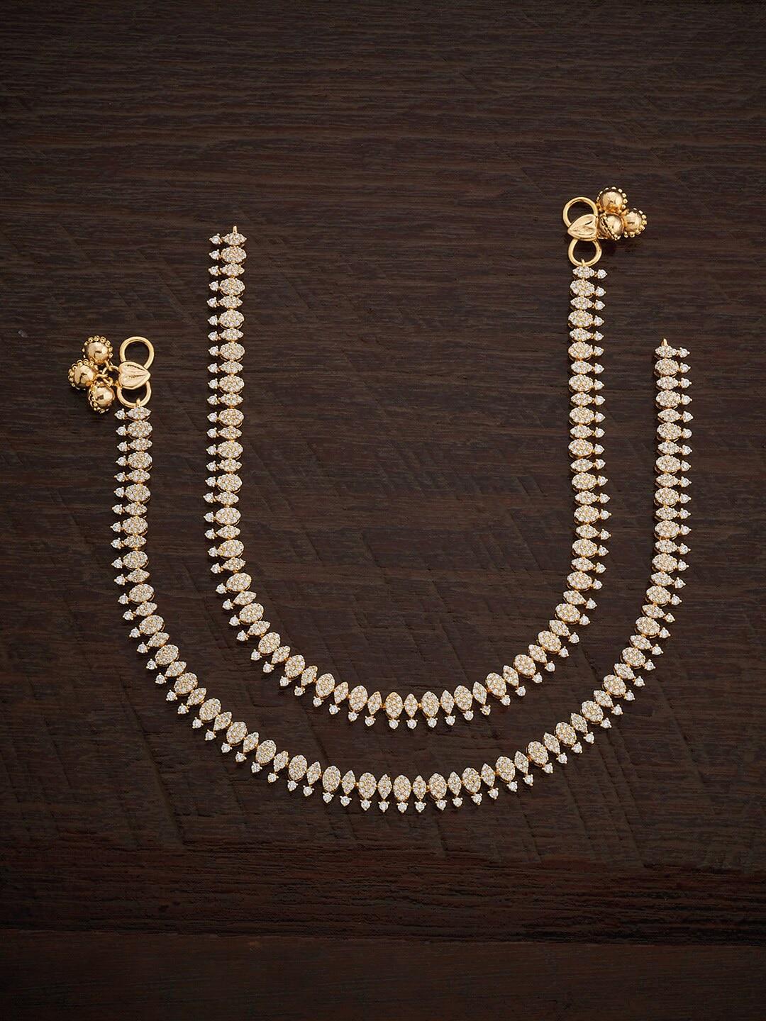 kushal's fashion jewellery set of 2 gold-plated cz stone-studded anklet