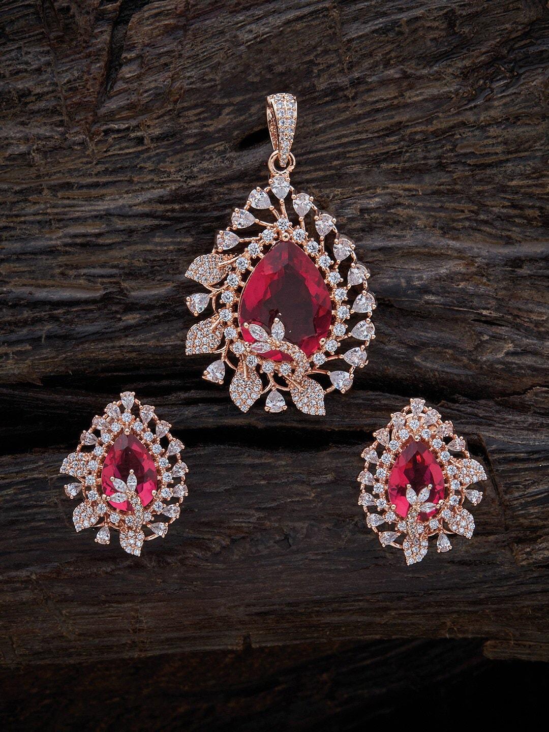 kushal's fashion jewellery women rose gold-plated & cz studded floral design jewellery set