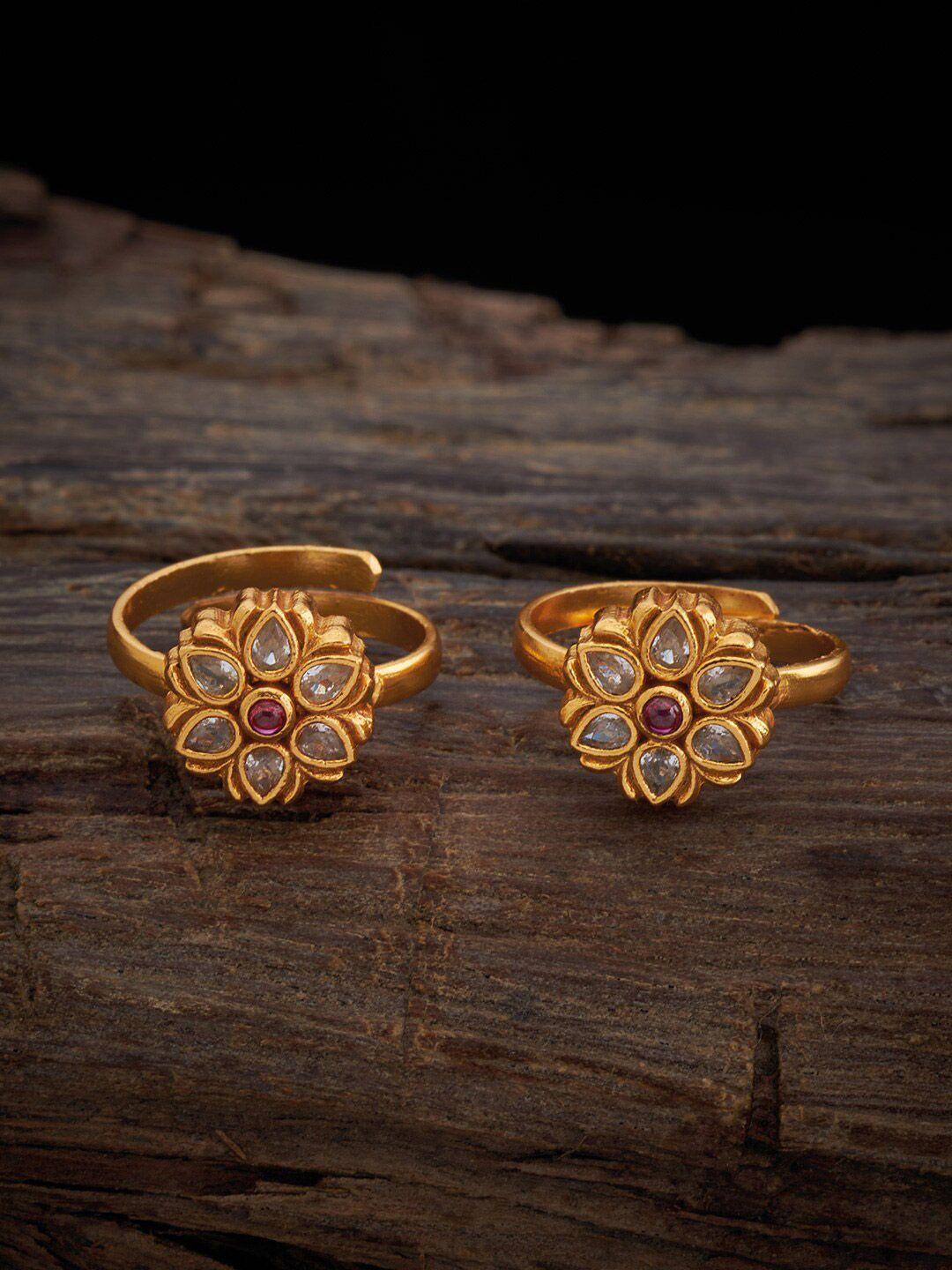 kushal's fashion jewellery  gold-plated stone-studded toe rings