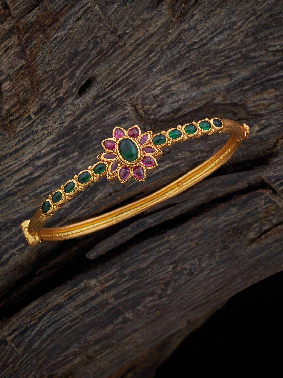 kushal's fashion jewellery 92.5 pure silver gold-plated kada bracelet
