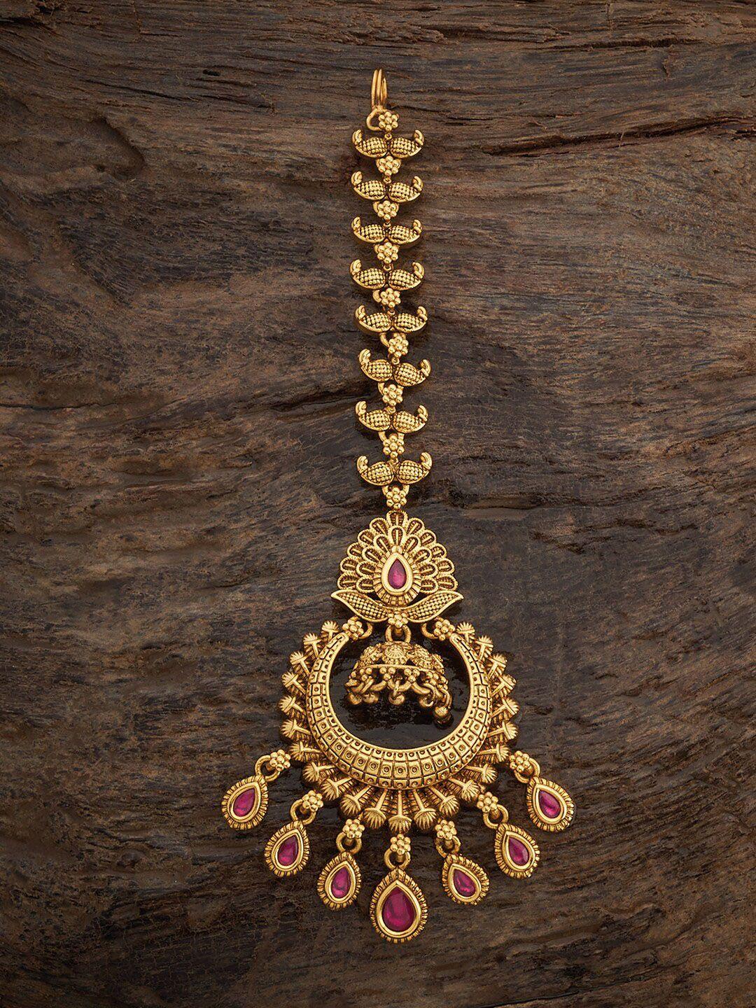 kushal's fashion jewellery gold plated & ruby studded mang tikka