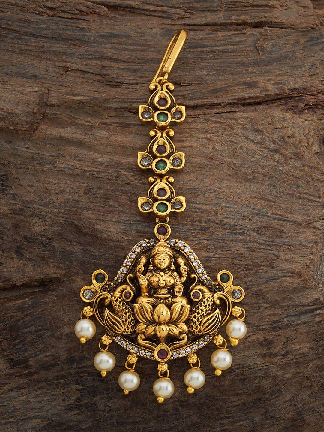 kushal's fashion jewellery gold-plated artificial beads studded maang tikka head jewellery