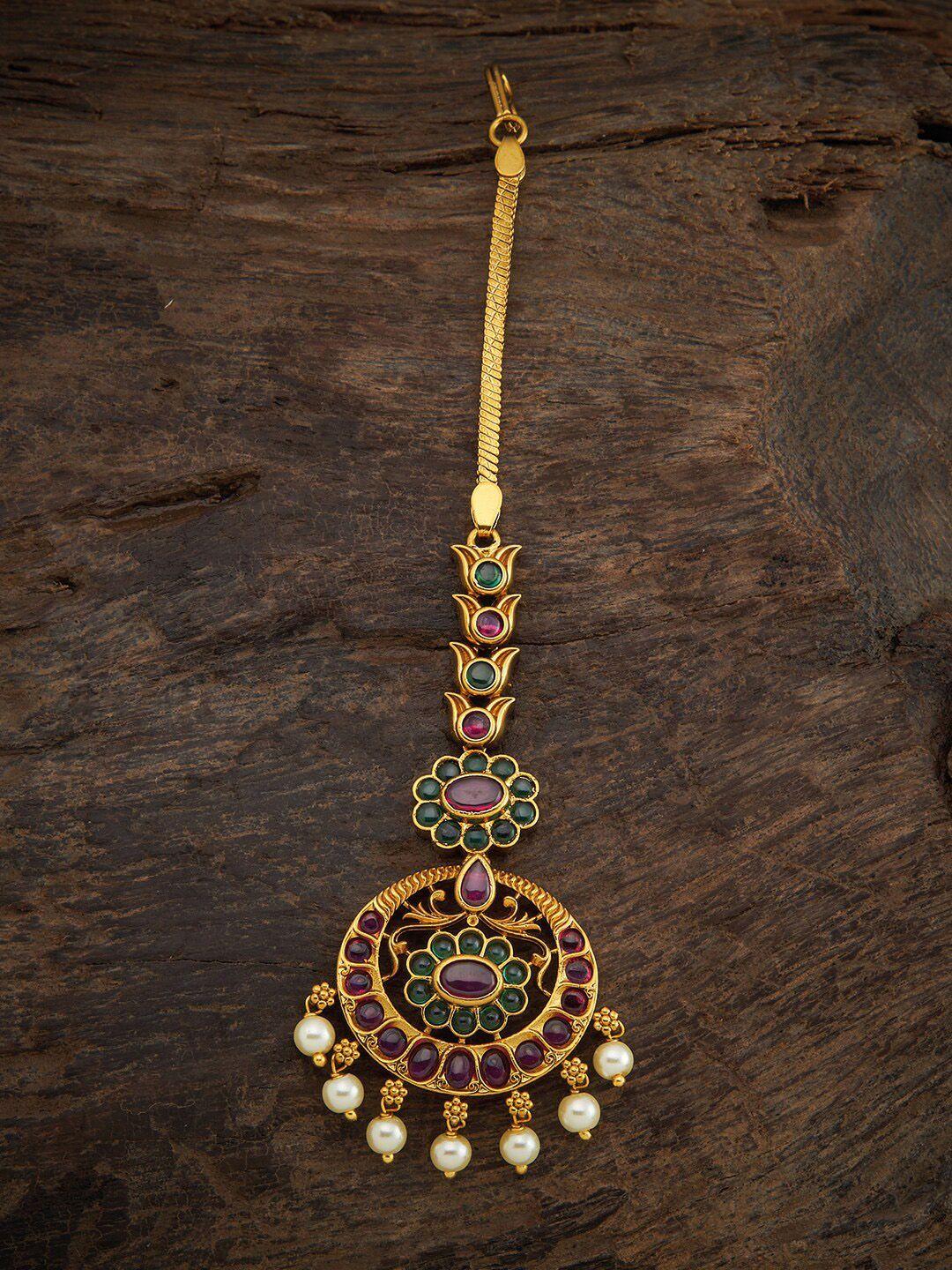 kushal's fashion jewellery gold-plated artificial beads studded maang tikka head jewellery