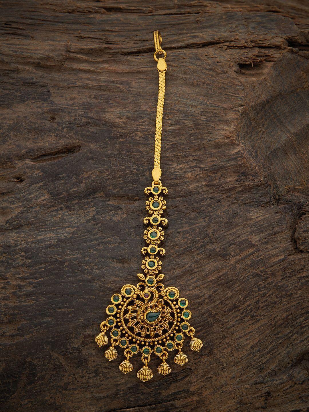 kushal's fashion jewellery gold-plated artificial stones studded maang tikka head jewellery