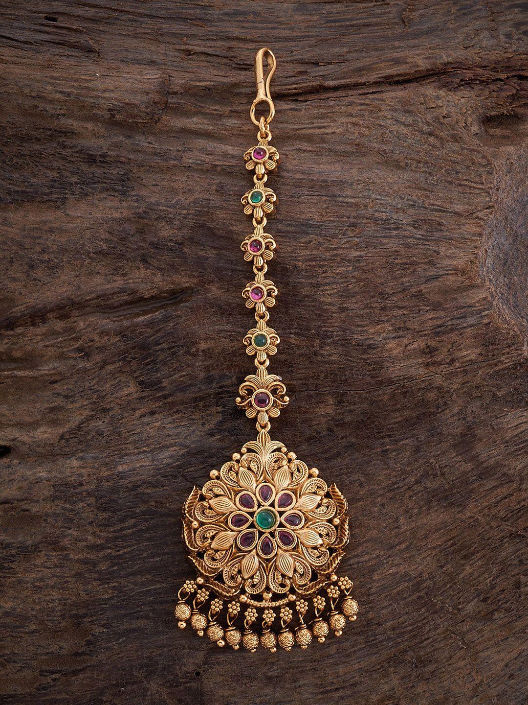 kushal's fashion jewellery gold-plated artificial stones studded maang tikka head jewellery