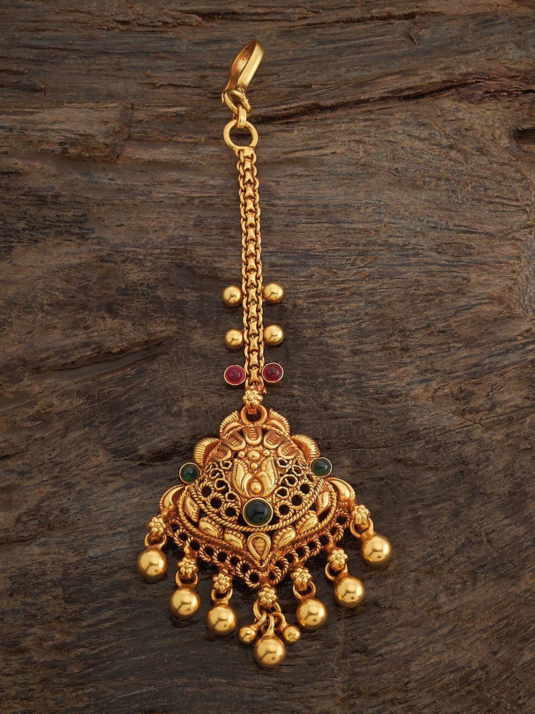 kushal's fashion jewellery gold-plated artificial stones studded maang tikka head jewellery