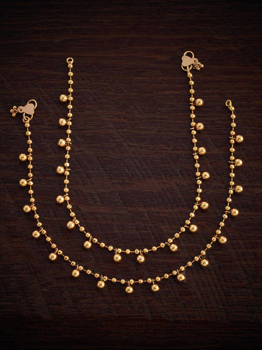 kushal's fashion jewellery gold-plated beaded antique anklets