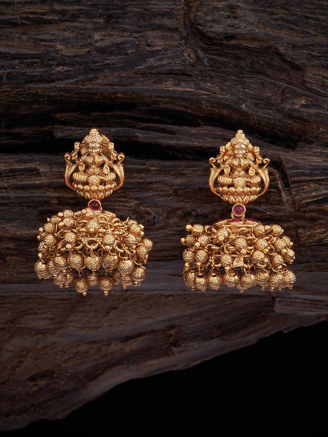 kushal's fashion jewellery gold-plated dome shaped antique jhumkas