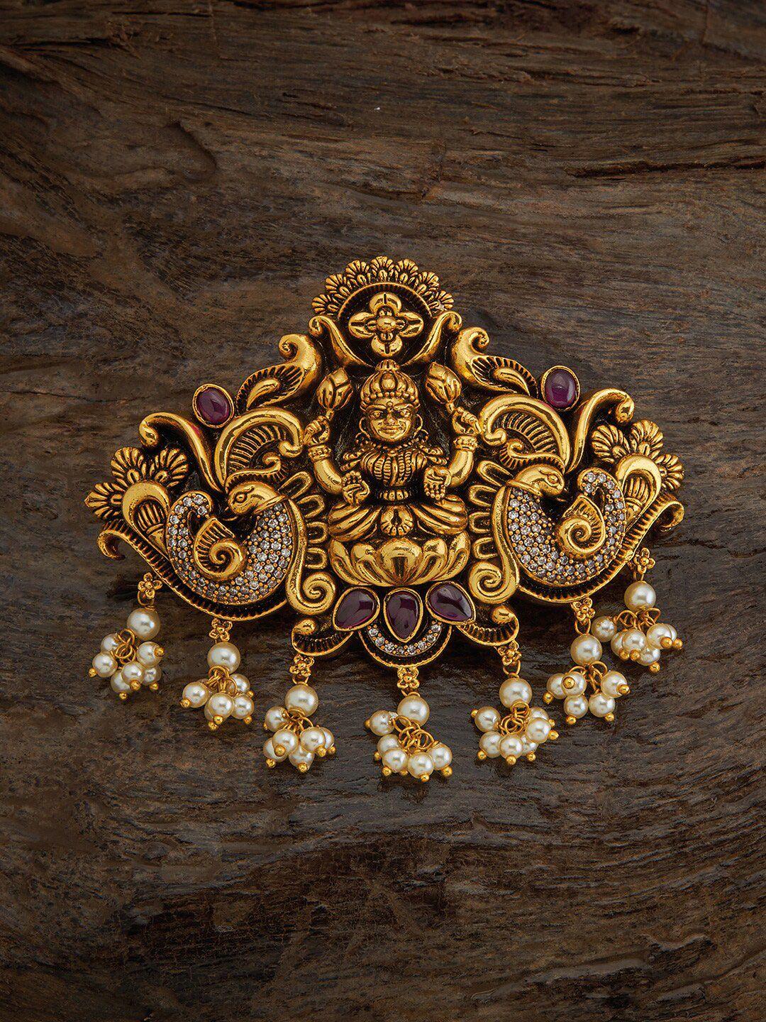 kushal's fashion jewellery gold-plated ethnic antique hair brooch