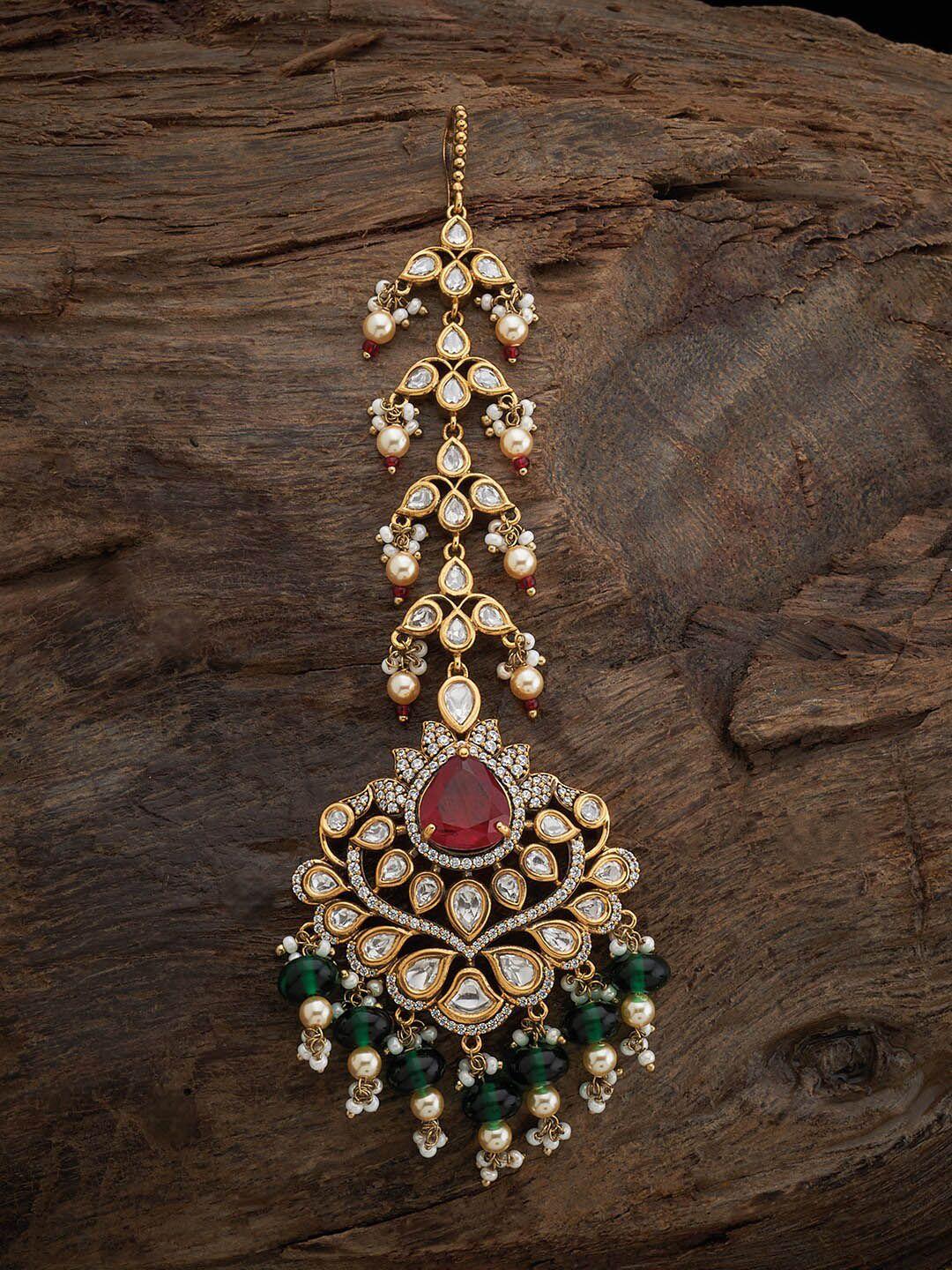 kushal's fashion jewellery gold-plated kundan studded maang tikka