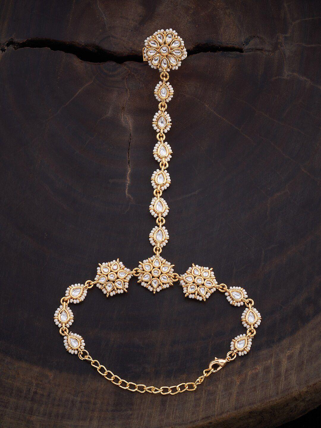 kushal's fashion jewellery gold-plated kundan studded ring bracelet