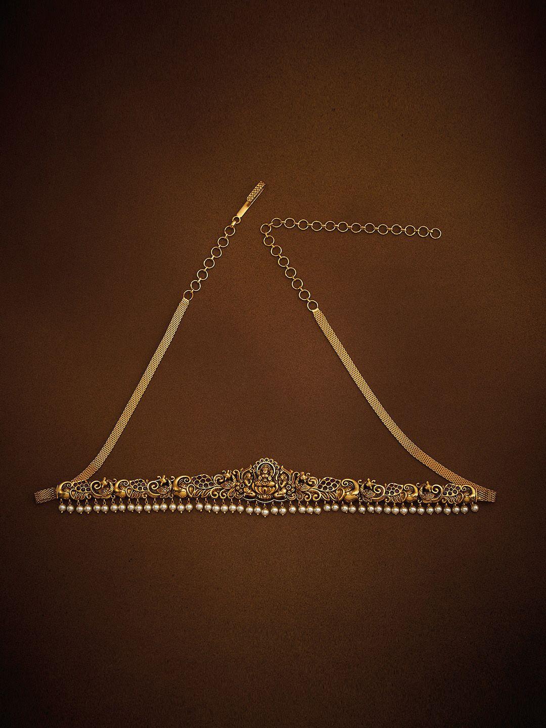 kushal's fashion jewellery gold-plated stone-studded & pearl beaded antique kamarbandh