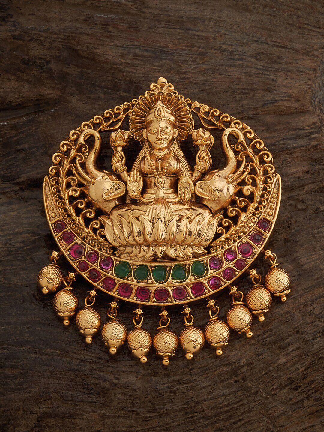 kushal's fashion jewellery gold-plated stone studded antique hair brooch