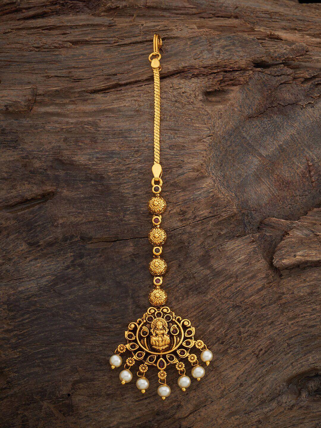 kushal's fashion jewellery gold-plated stones studded & beaded maang tikka