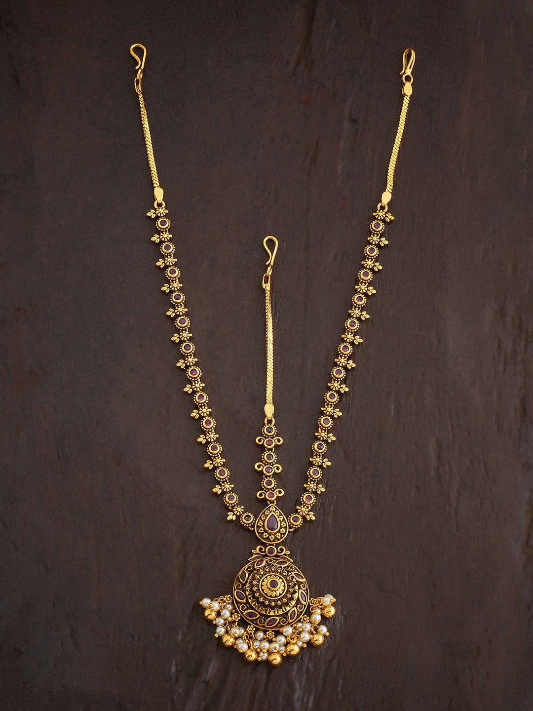 kushal's fashion jewellery gold plated stones studded & pearls beaded maatha patti