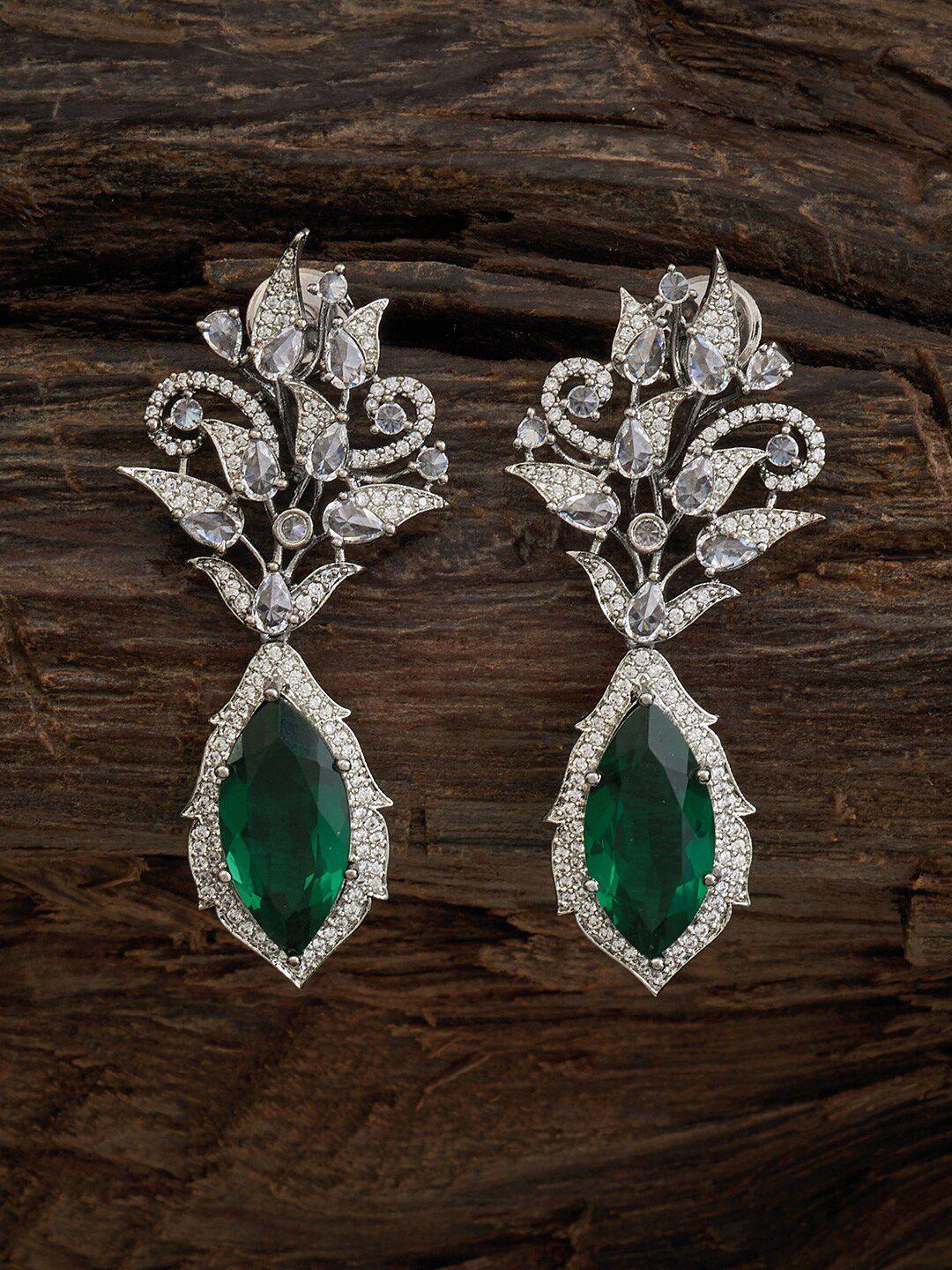 kushal's fashion jewellery green leaf shaped drop earrings