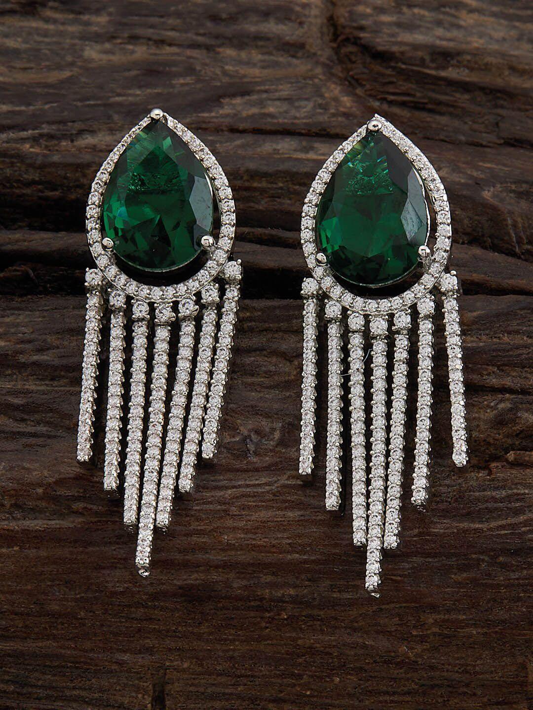 kushal's fashion jewellery green teardrop shaped drop earrings