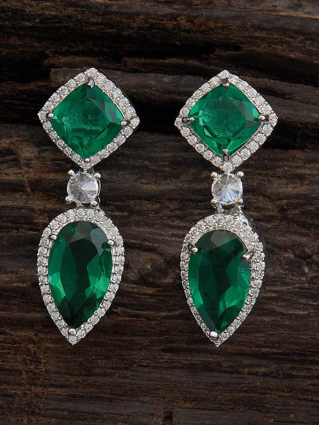 kushal's fashion jewellery green teardrop shaped studs earrings