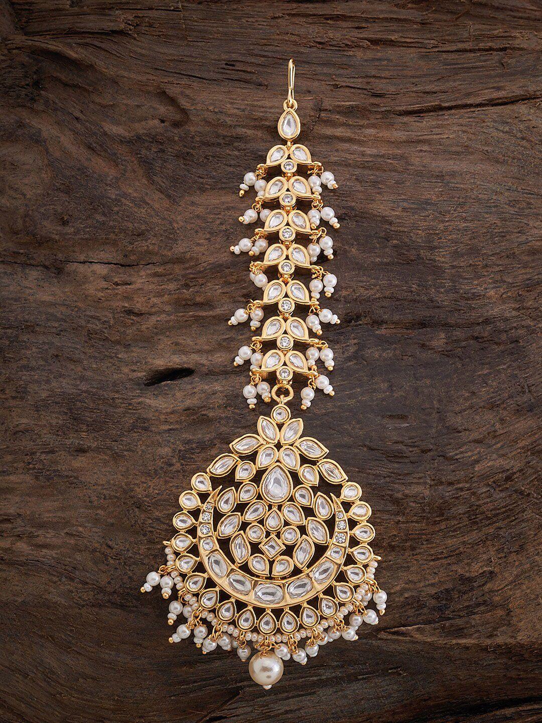 kushal's fashion jewellery kundan-studded & beaded maangtika