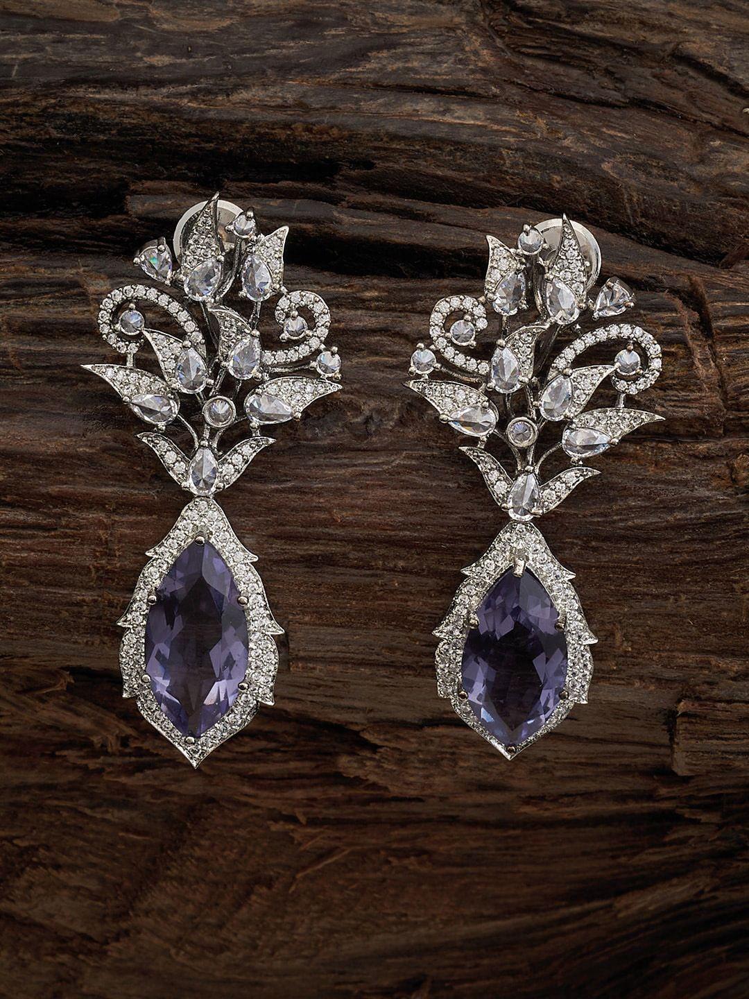 kushal's fashion jewellery lavender leaf shaped drop earrings