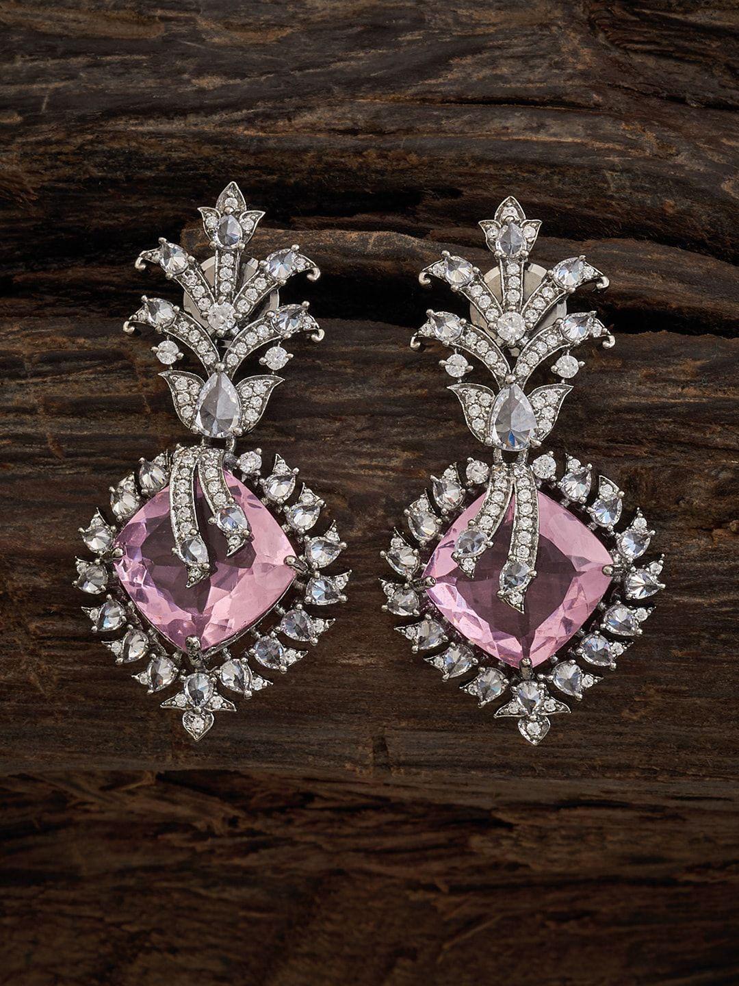 kushal's fashion jewellery pink leaf shaped drop earrings