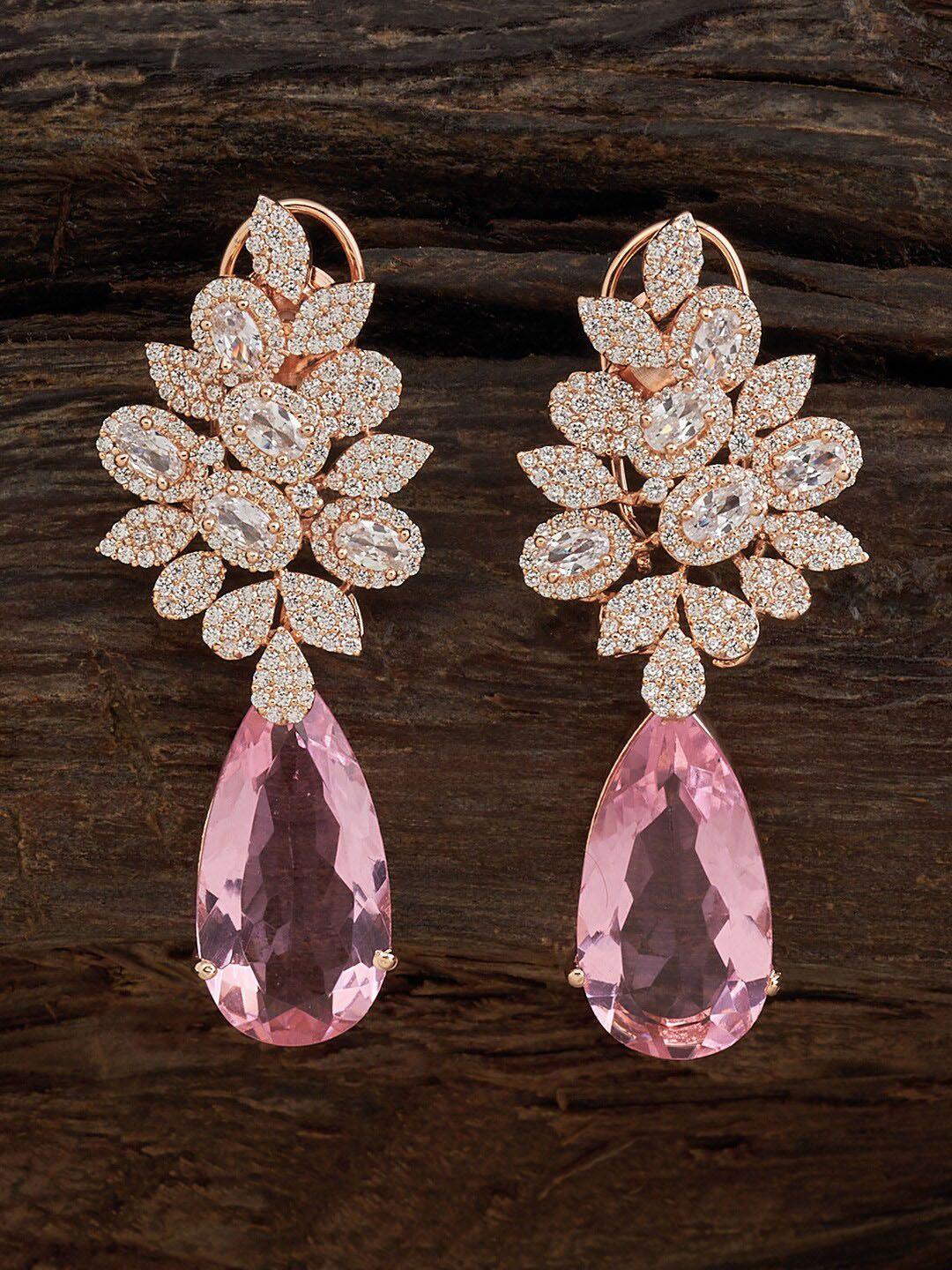 kushal's fashion jewellery pink teardrop shaped studs earrings