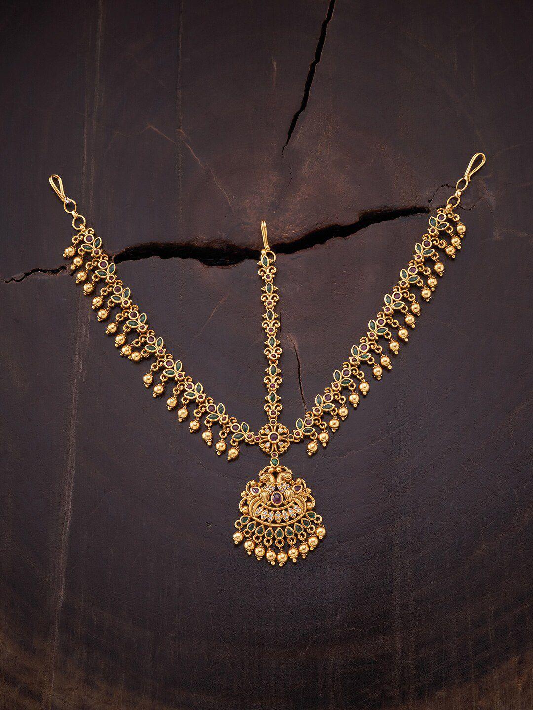kushal's fashion jewellery red & green antique matha patti head jewellery