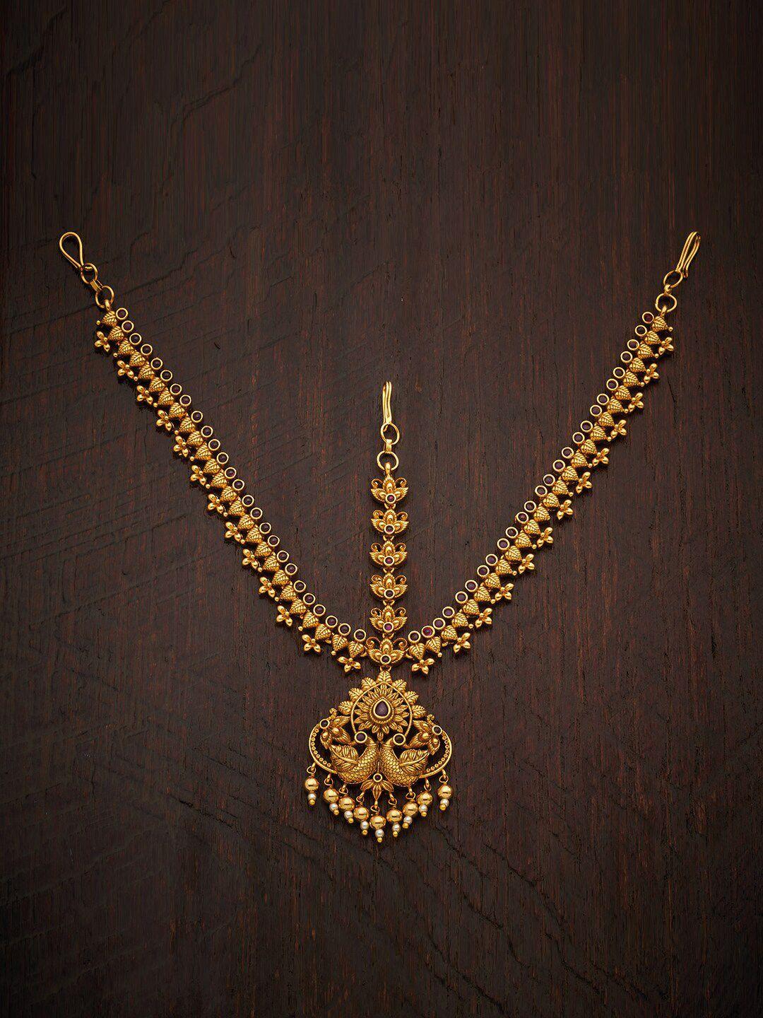 kushal's fashion jewellery red gold-plated artificial stone matha patti head jewellery