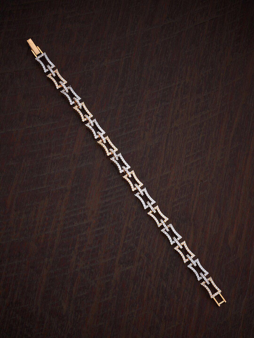 kushal's fashion jewellery rhodium-plated cubic zirconia studded link bracelet