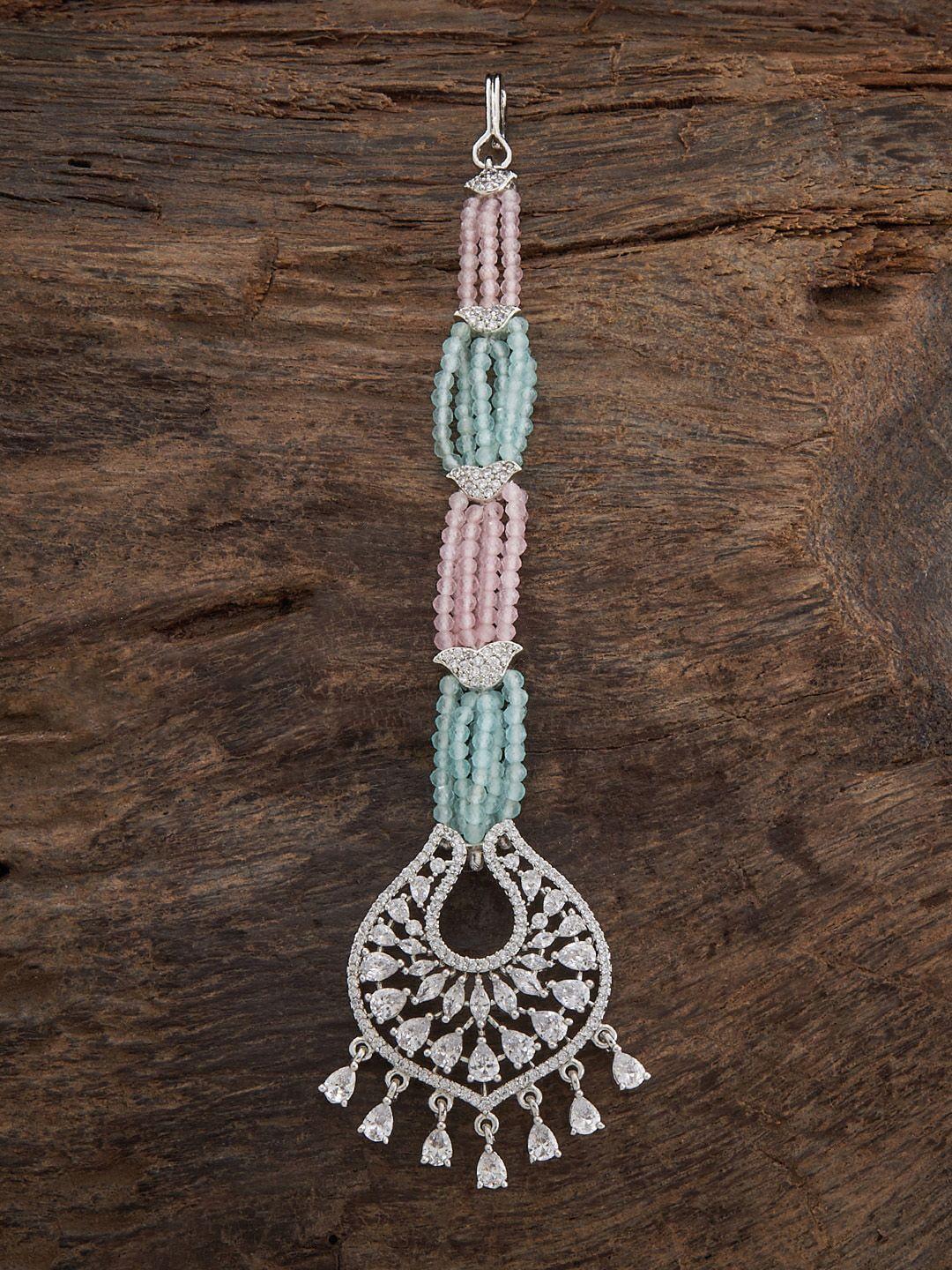 kushal's fashion jewellery rhodium-plated cz-studded maangtika