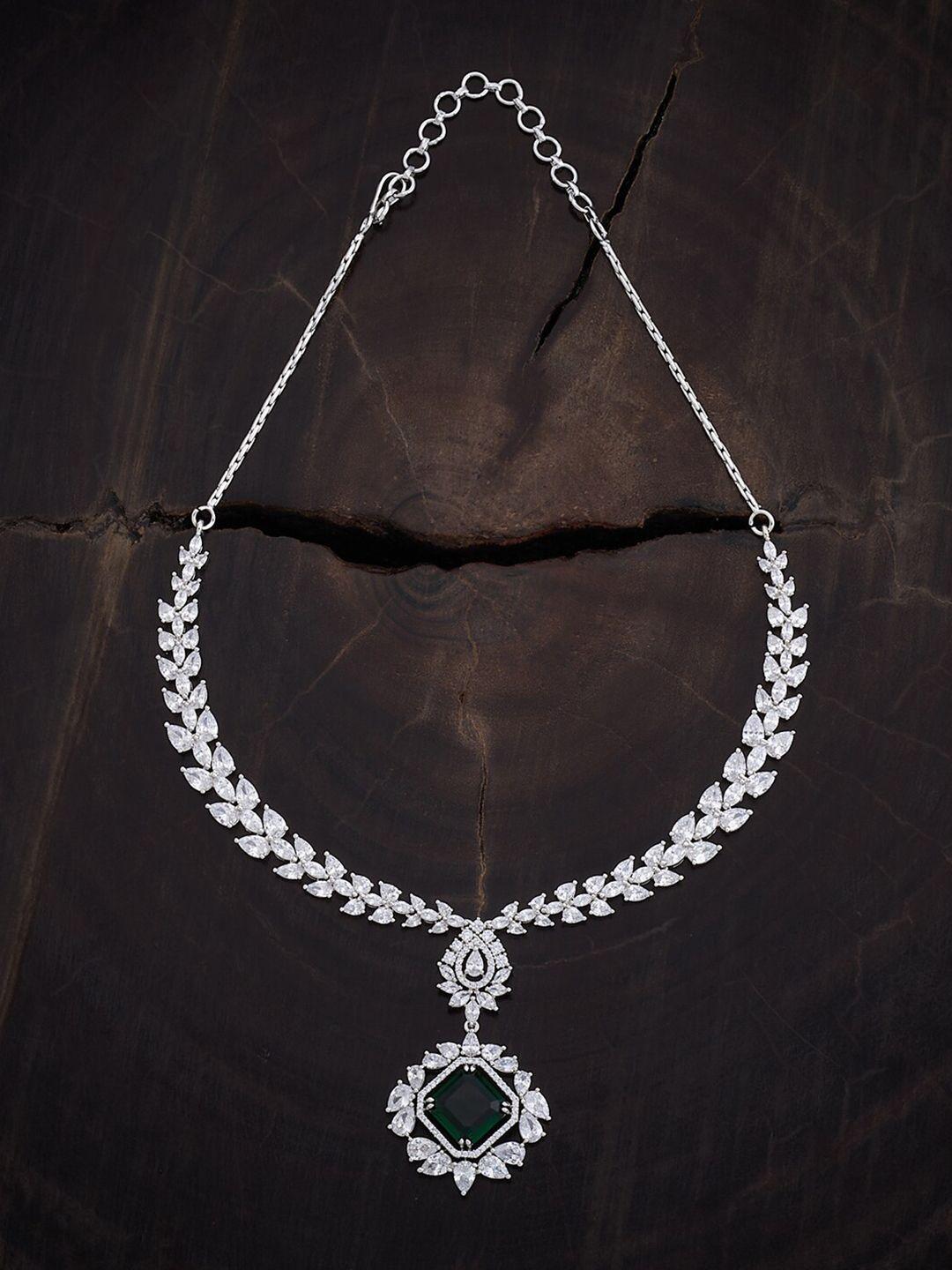 kushal's fashion jewellery rhodium plated cz studded necklace