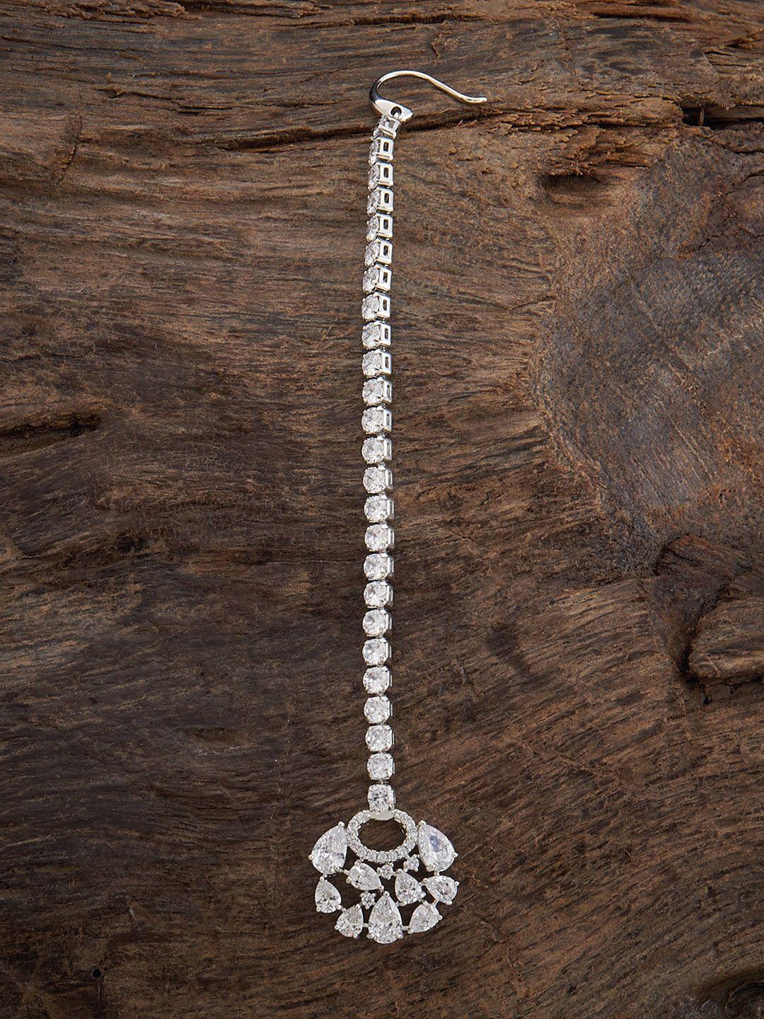kushal's fashion jewellery rhodium-plated stone-studded maang tikka