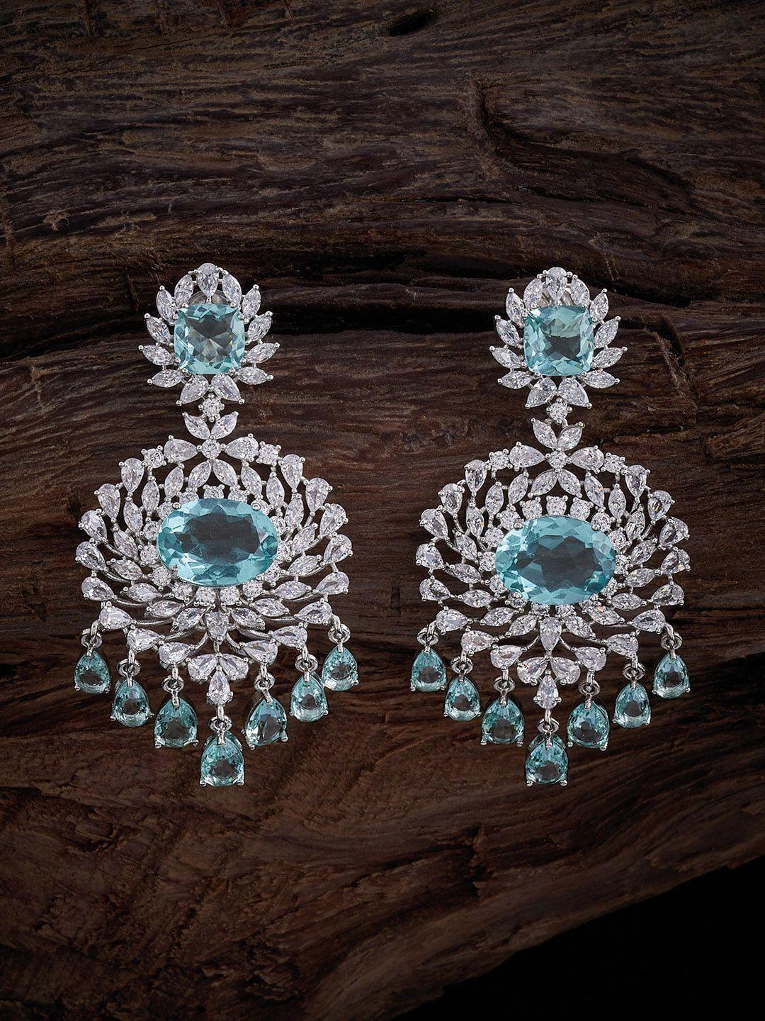 kushal's fashion jewellery rhodium-plated zircon classic drop earrings