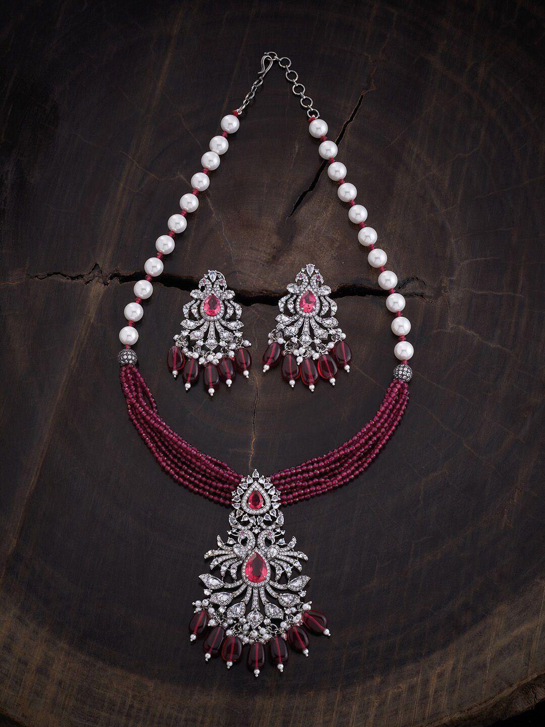 kushal's fashion jewellery rhodium-plated zircon-studded jewellery set
