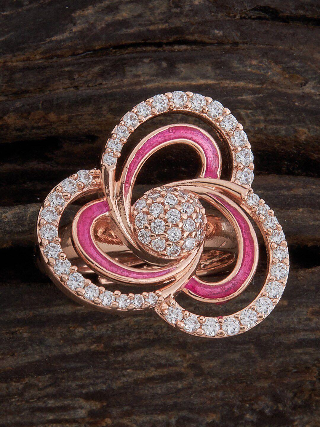 kushal's fashion jewellery rose gold-plated cubic zirconia studded adjustable finger ring