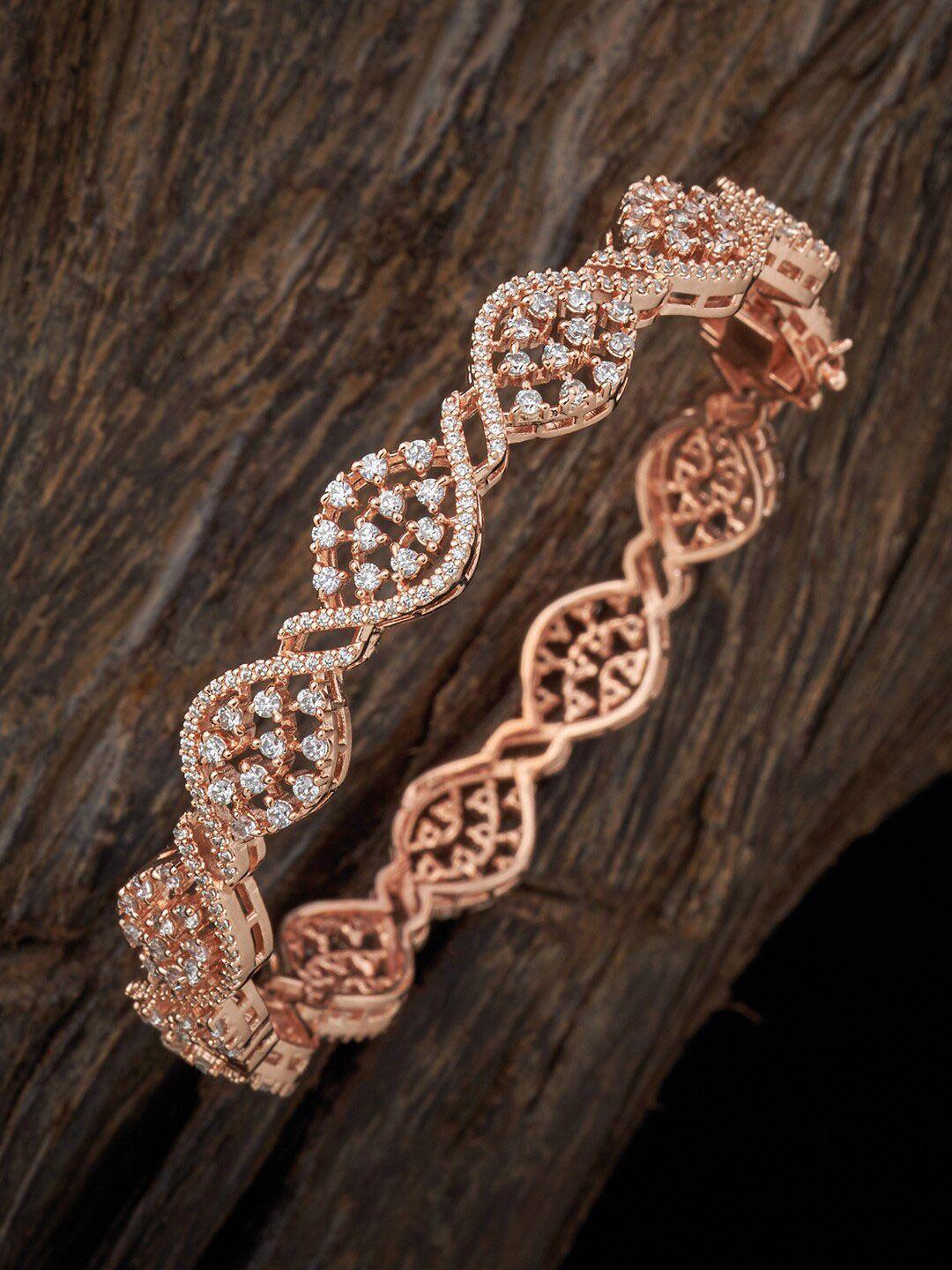 kushal's fashion jewellery rose gold-plated cubic zirconia studded bangle