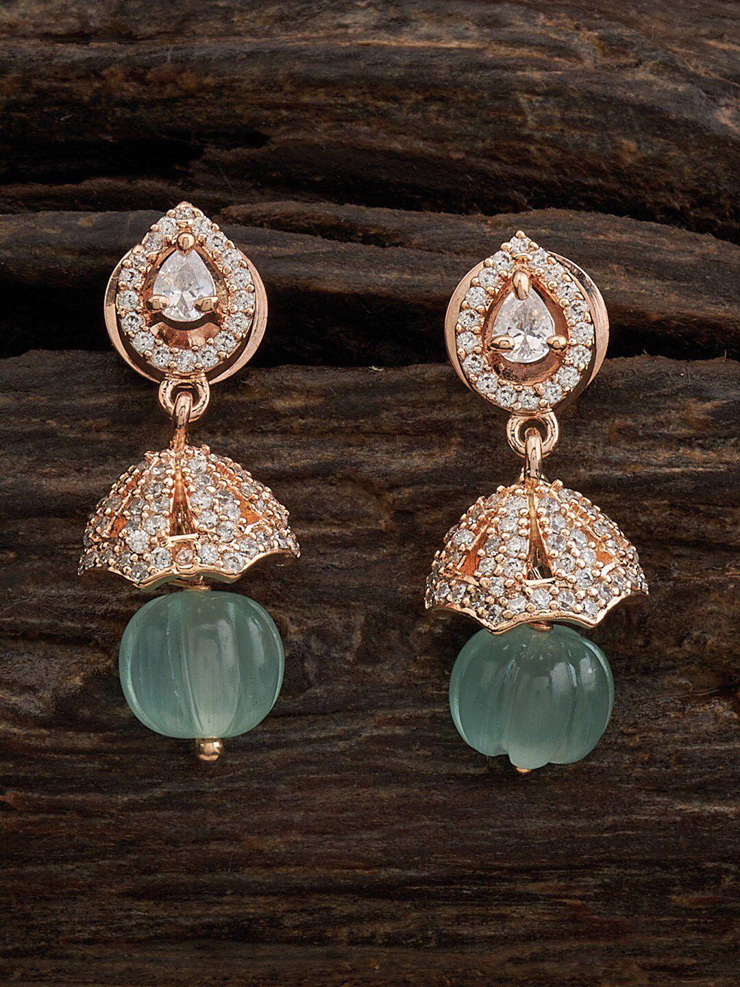 kushal's fashion jewellery rose gold-plated cz-studded jhumkas