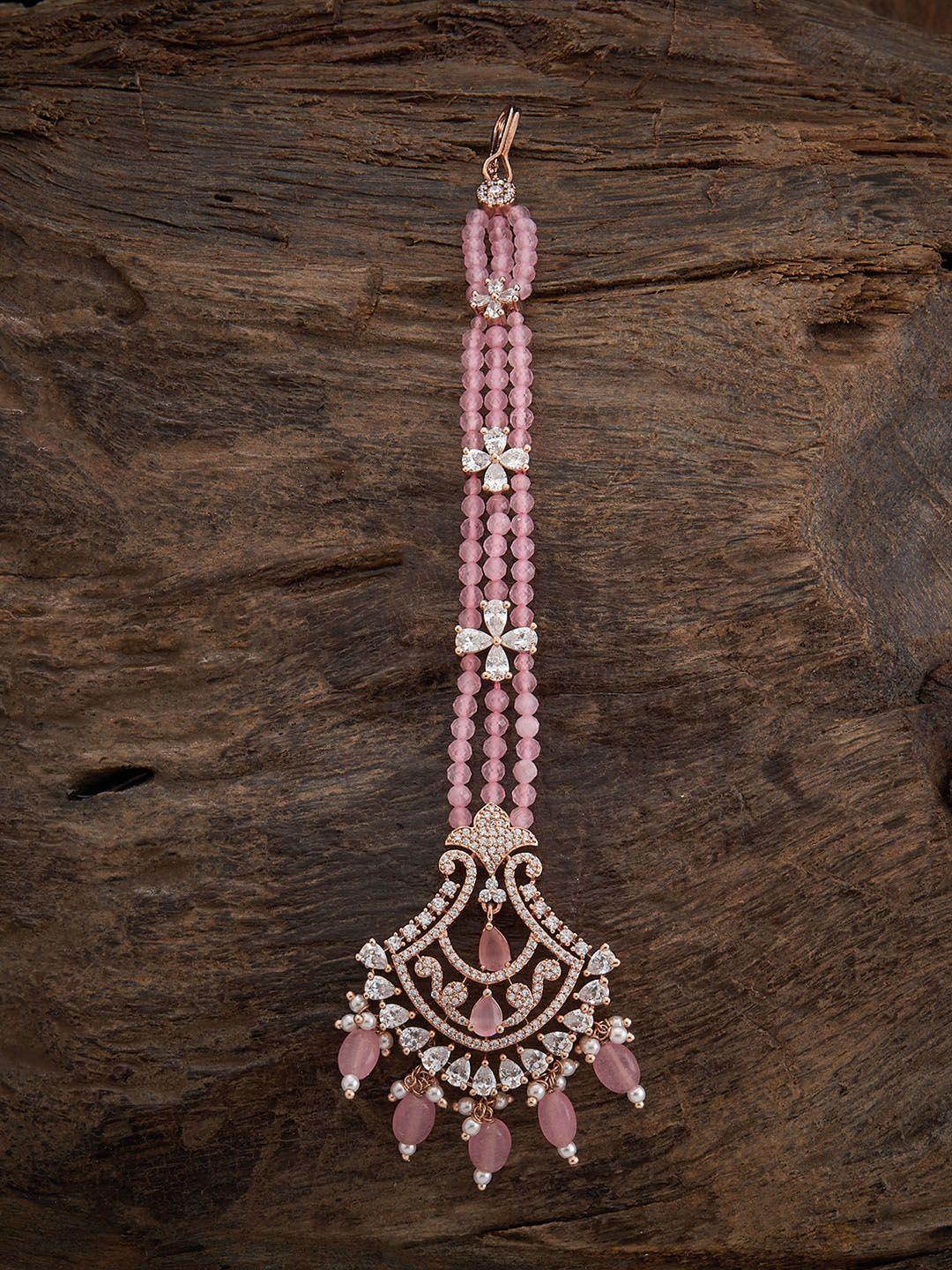 kushal's fashion jewellery rose gold-plated cz studded maang tikka