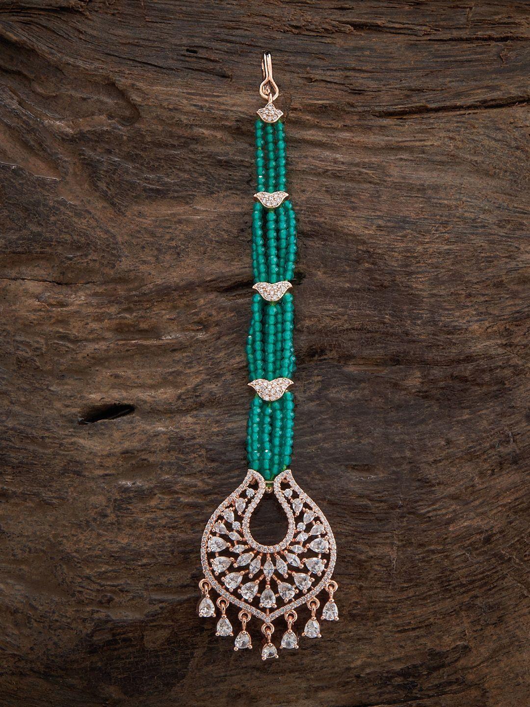 kushal's fashion jewellery rose gold-plated cz studded maang tikka