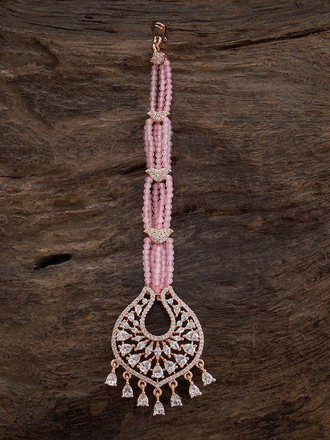 kushal's fashion jewellery rose gold-plated cz studded maang tikka