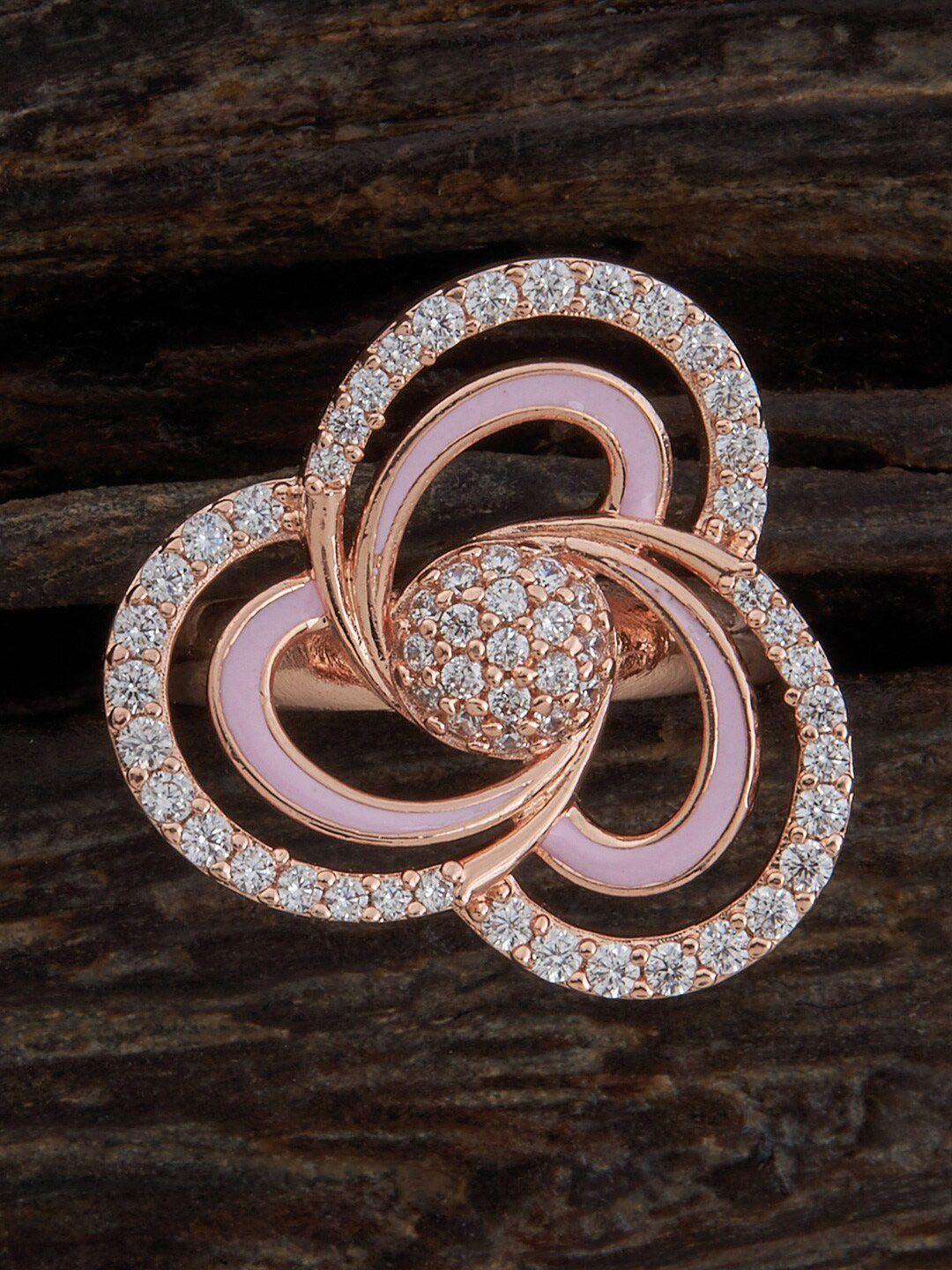kushal's fashion jewellery rose gold-plated cz-studded ring